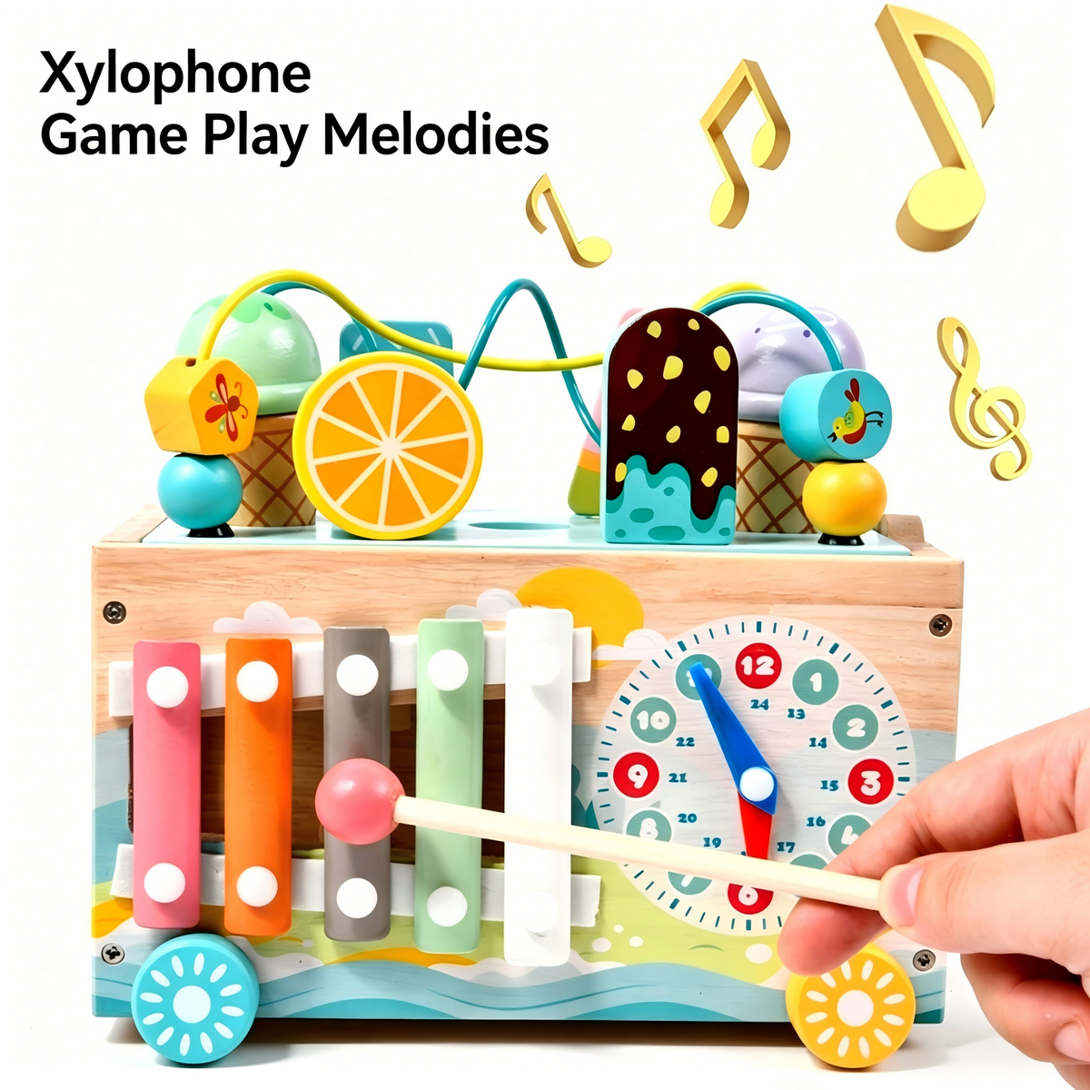 Flynow Baby Toys Wooden Montessori Toys for 1 Year Old with Xylophone & Fishing Game - Educational Learning Toddler Activities for 1 2 3 Year Old Christmas Birthday Gifts