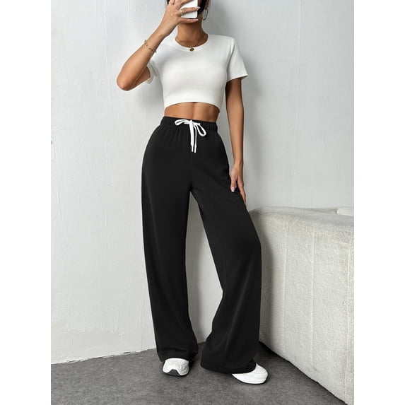 Womens Sweatpants High Waisted Wide Leg Sweat Pants Baggy Cargo Joggers Athletic Casual Drawstring Workout Pants with Pockets