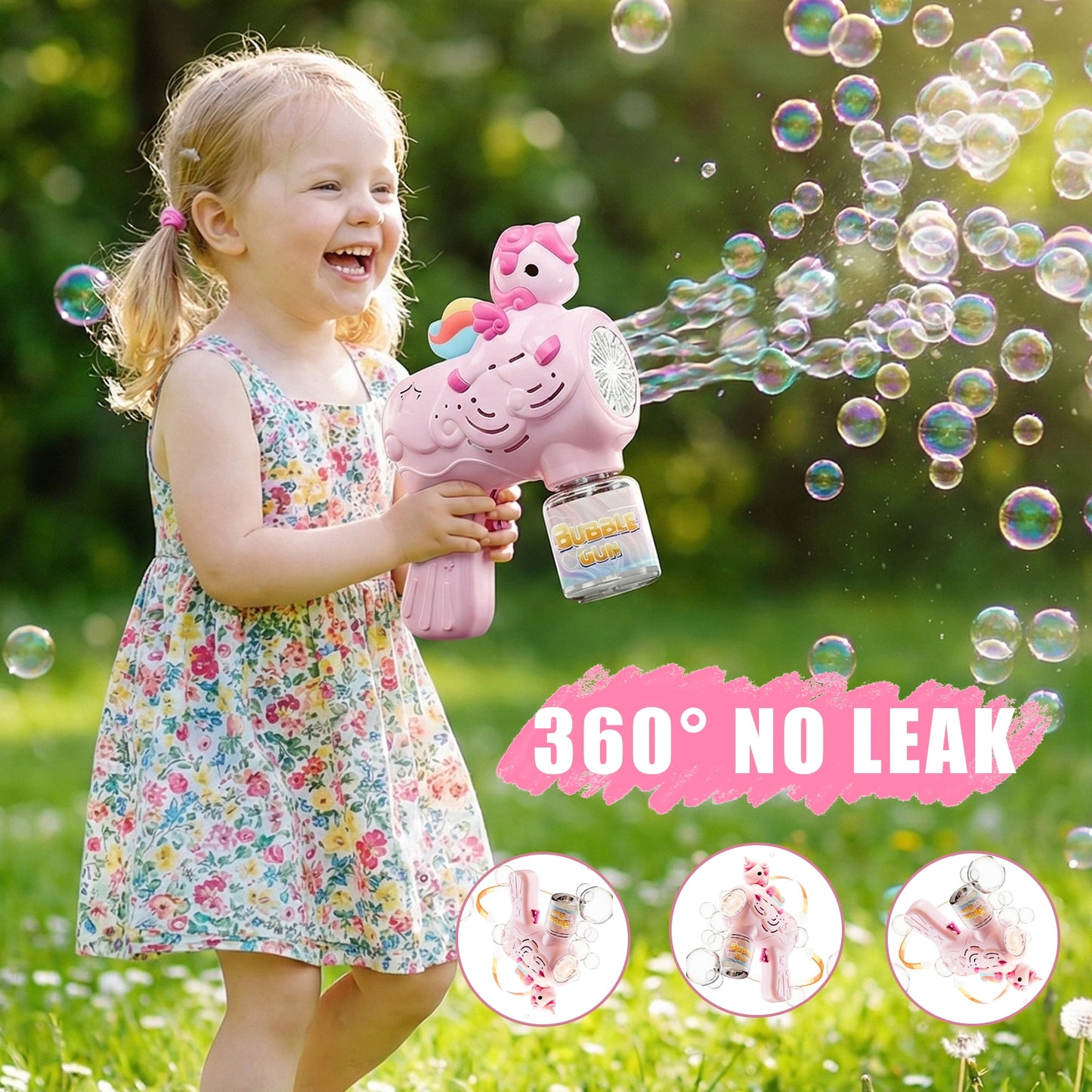 Flynow Bubble Gun Toy for Toddler 1-3 Years Old, Bubble Machine for Kids Girl Boy Age 3-8, Bubble Blower Maker for Summer Outdoor Party Garden Birthday Gift