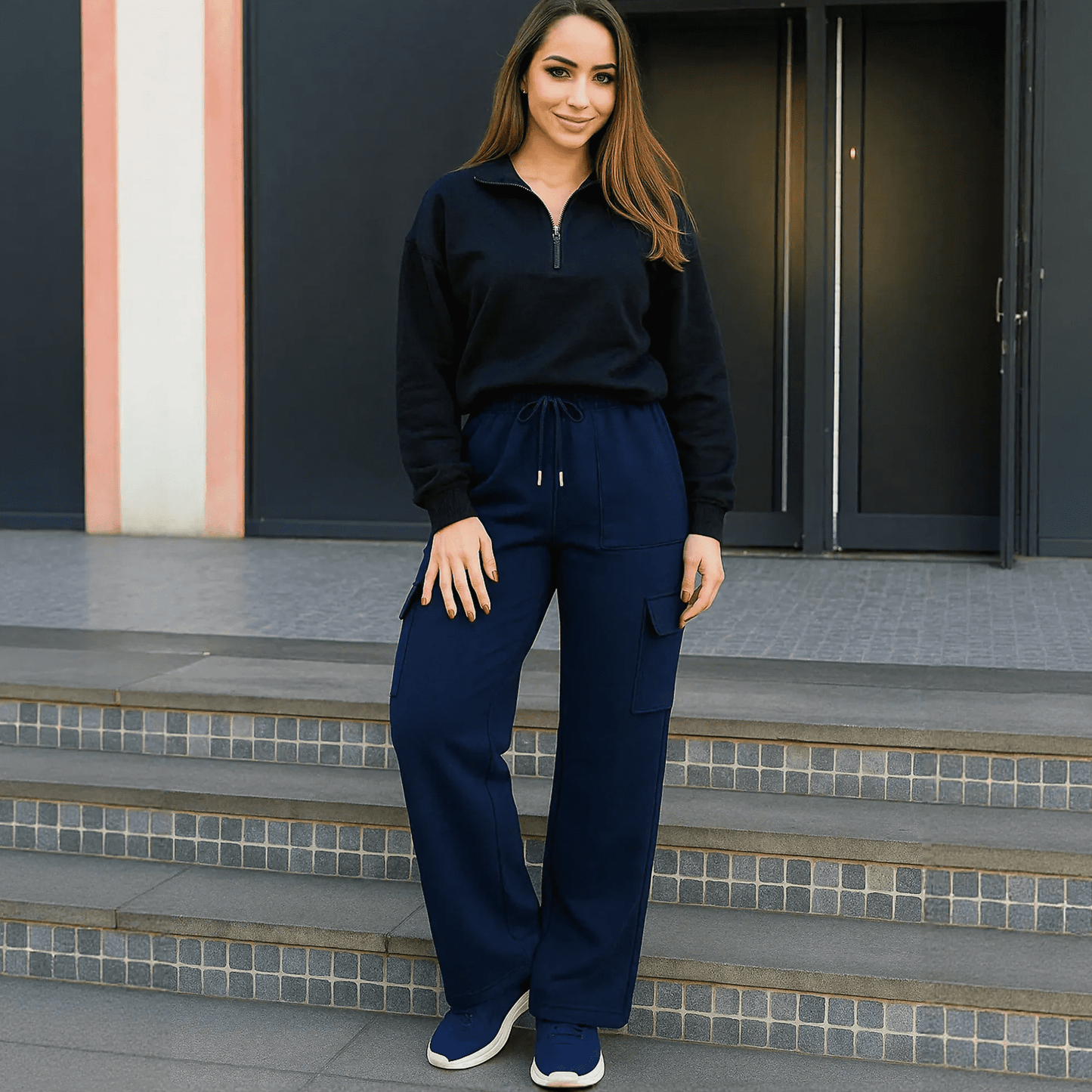 WQD Women's Cargo Sweatpants Joggers High Waisted Wide Leg Pants Athletic Casual Baggy Sweat Pants with Pockets