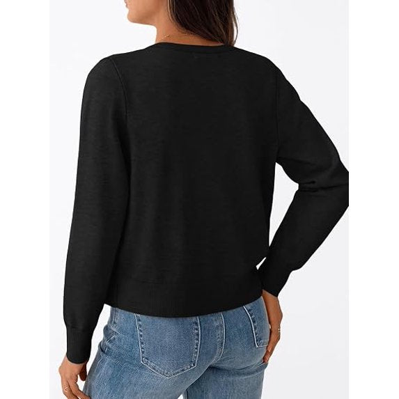 Cardigans for Women Lightweight Button Front Knit Cardigan Long Sleeve Crew Neck Casual Open Front Sweater Jacket for Spring Fall Winter