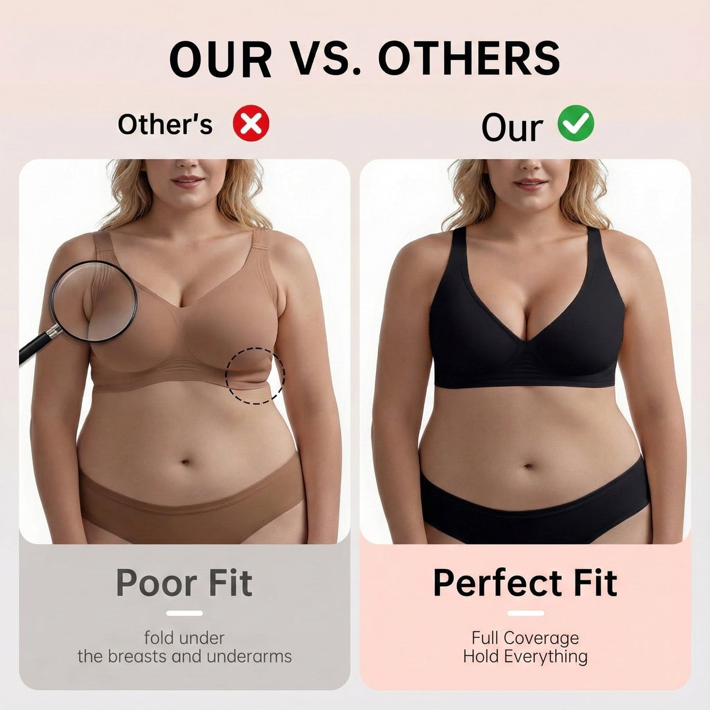 2 Pack Women’s Wireless Bras Comfortable Supportive No Underwire T-Shirt Deep V Bras Seamless Push Up Bralettes Plunge Bra