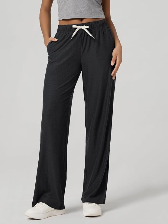 Wide Leg Pants for Women High Waisted Lounge Sweatpants with Pockets Adjustable Drawstring for Everyday Wear