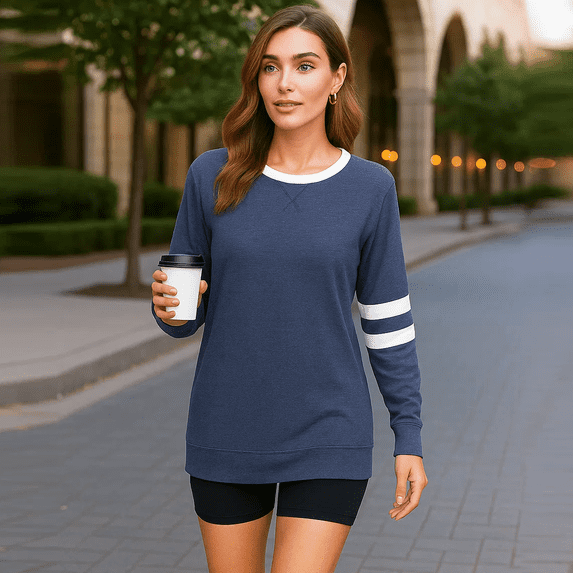 WQD Womens Long Sleeve Shirts Color Block Casual Crewneck Tops Tshirt Basic Tee Fashion Clothes Trendy Outfits for Fall Winter Spring