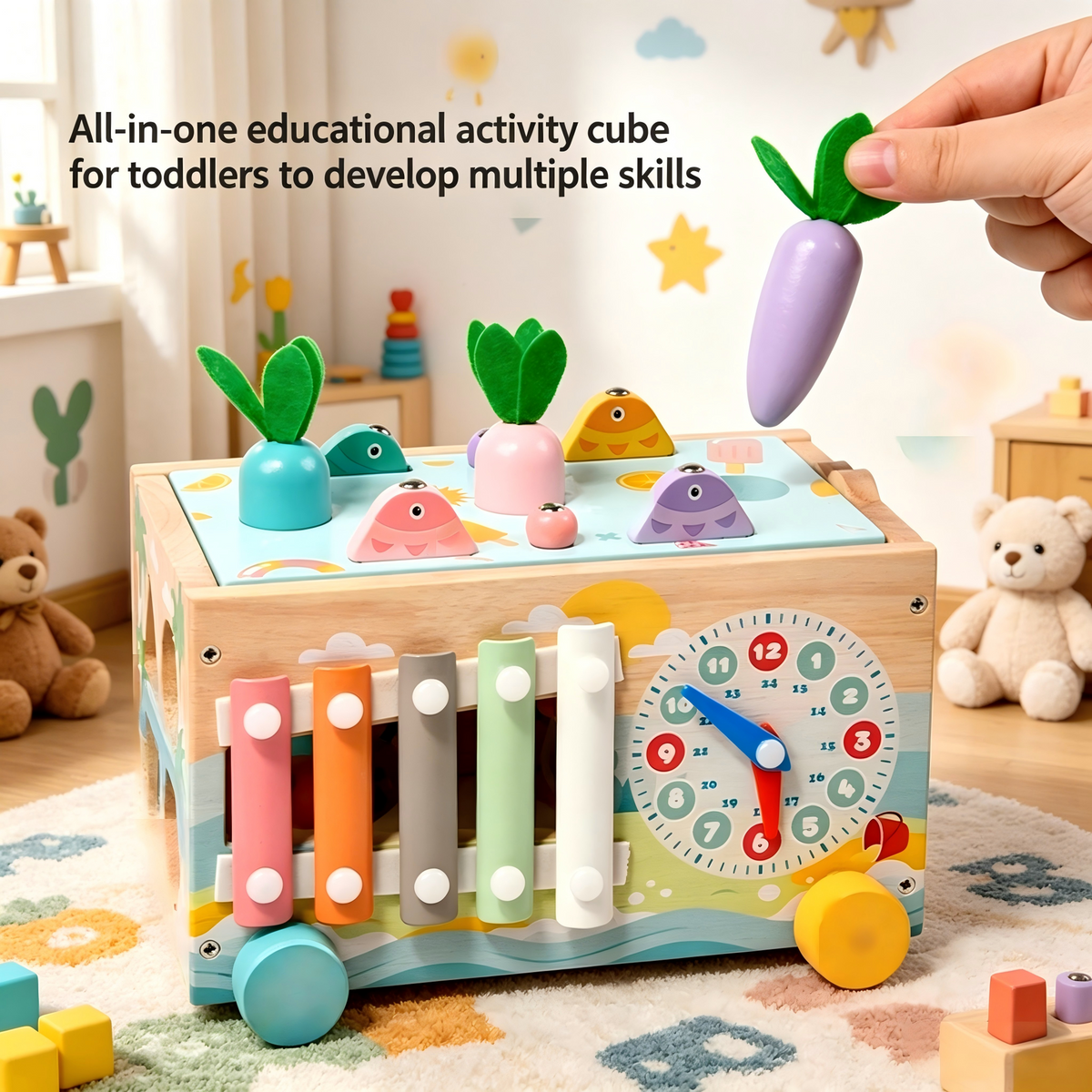 Flynow Baby Toys Wooden Montessori Toys for 1 Year Old with Xylophone & Fishing Game - Educational Learning Toddler Activities for 1 2 3 Year Old Christmas Birthday Gifts